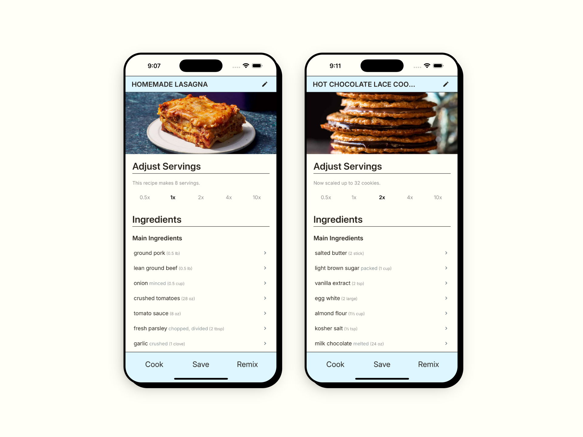 Customize Recipes